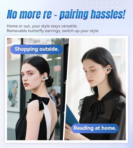 Chic Wireless Bluetooth 5.4 Earbuds with Fashionable Detachable Flower Earrings – Stylish Open Ear Headphones for Women, Waterproof IPX5 Rated, 50-Hour Playtime, Ideal for Festivals, Parties, and Unique Gift Giving (White)
