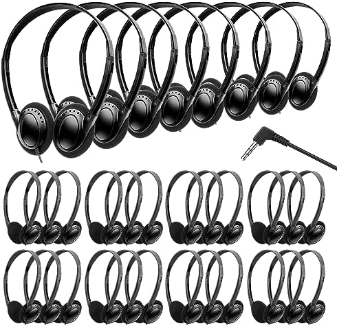 Bulk Classroom Headphones 25 Pack – Premium Durable Wired Earphones for Enhanced Student Learning, Comfortable Fit for Kids and Adults – Superior Sound Quality for Educational Use (HY103, 25 Black)