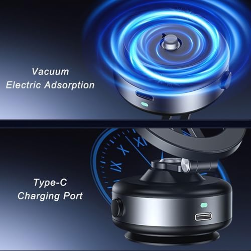 【Upgrade】 Electric Vacuum Magnetic Phone Holder for Car, 360° Rotating Electric Vacuum Magnetic Car Phone Mount for iPhone 16/15/14/13/12 for Shower/Car/Mirror/Smooth Surfaces – Enhanced Compatibility and Speed