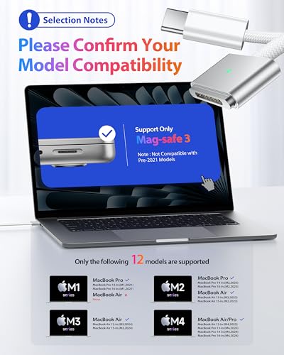 Stouchi USB-C to Magnetic 3 Cable (6.6 ft) – 140 W Fast Charging for Mac Book Air & Pro Models – Premium Braided Design for Enhanced Durability and Effortless Connectivity – Ideal Accessory for Efficient Power Delivery and Hassle-Free Use – Sleek White Finish for Modern Aesthetics
