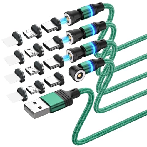 Premium 4-Pack Magnetic Charging Cables – 6.6 ft Nylon Braided 3-in-1 USB Charger for Micro USB, Type C & i OS Devices with Innovative 360-Degree Rotatable Connector for Effortless, Tangle-Free Fast Charging & Unmatched Durability – Ideal for Home, Office & Travel Use