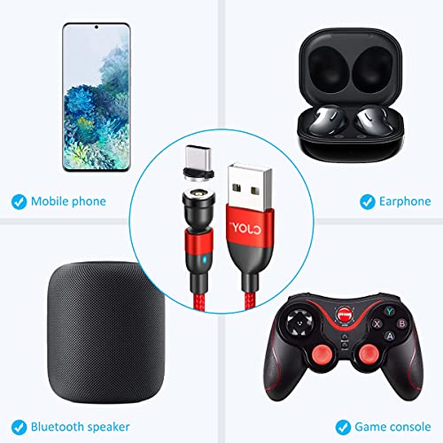 CJOY 4 Pack 10 ft Magnetic Charging Cable – 540-Degree Rotational Design for Effortless Connectivity, Durable Nylon Braided Exterior, Compatible with Type C & Micro USB Devices, Fast Charging Capability for Enhanced Performance and Flexibility