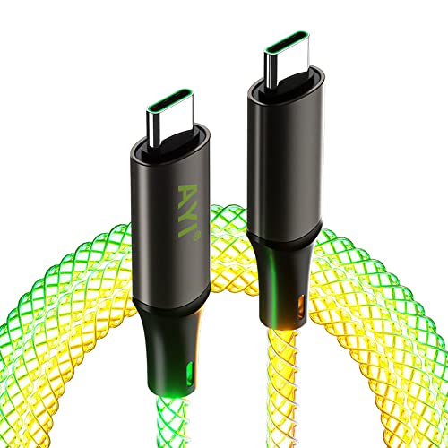 AYI 60 W USB Type C to Type C Fast Charging Cable with LED Indicator – 39 Inch High-Speed Charger for All USB-C Devices – Durable Design for Rapid Power Delivery and Quick Data Transfer