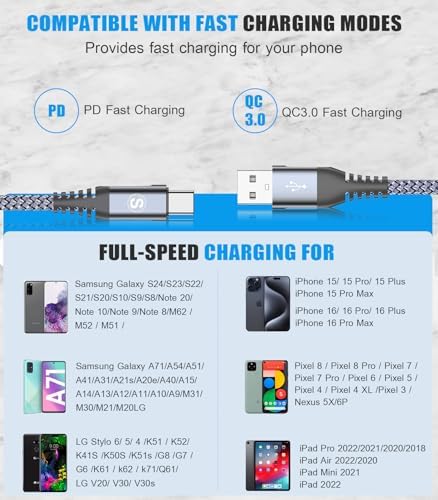 sweguard 3.1 A Fast Charging USB Type C Cable – 2 Pack 6.6 ft Nylon Braided Charger for Samsung Galaxy, LG, Moto, PS5 – Durable, Tangle-Free, High-Speed Data Sync – Ultimate Compatibility and Convenience in Pink