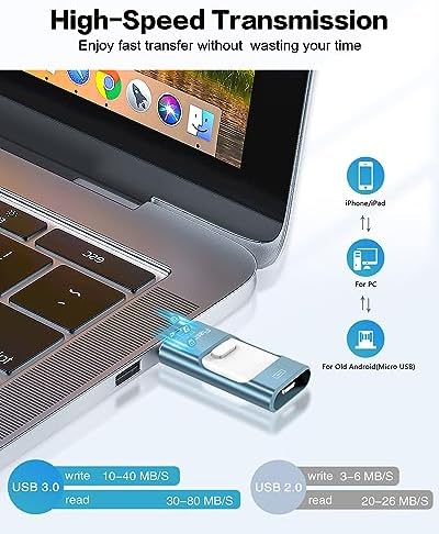 256 GB i Phone Photo Stick – High-Speed USB Flash Drive for Effortless Data Transfer & External Storage for i Phone/i Pad/PC (Sleek Blue Design) – Expand Your Memory with Style and Reliability