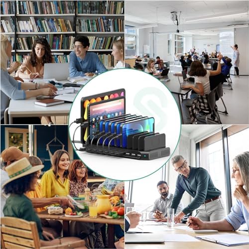 Ultimate 10-Port USB Charging Station with QC3.0 – 60 W Multi Charger Hub for Tablets & Smartphones, Customizable Dividers for Organized Power Management, Fast Charging Technology for Home & Office Use