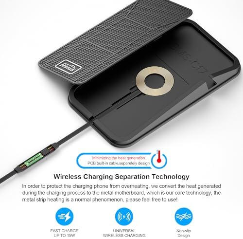 POLMXS No-Slip Wireless Car Charging Pad – Ultra-Fast Cordless Charger for i Phone 16/15/14/13/12 & Galaxy S23/S22/S21/Note10 – Enhanced Stability & Efficiency for On-the-Go Power Solutions