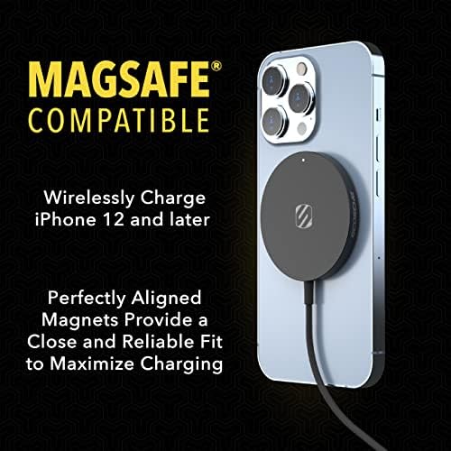 Scosche MSQP Magnetic Wireless Charger – Ultra-Fast Mag Safe Charging Pad for i Phone 12, 13, 14, Air Pods, and More | Sleek Black Design for Effortless Power | Compact and Versatile Wireless Charging Solution for Home and Travel