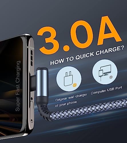 High-Speed USB-C to USB-C Charging Cable 60 W [2-Pack 10 ft] – Right Angle Design for i Phone 15 & 16, Mac Book Air/Pro, Samsung Galaxy S20-S25, Pixel – Ultimate Efficiency and Versatile Compatibility for Fast Data Transfer and Reliable Power Delivery