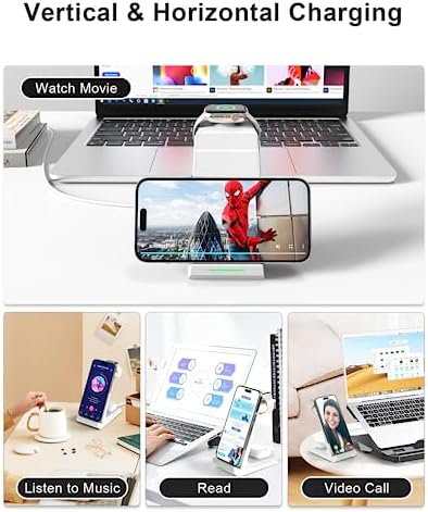 Ultimate 3-in-1 Wireless Charging Station for Apple Devices – Fast Charging Dock for i Phone 16/15/14/13/12/11 Pro Max Plus with Apple Watch Series 8/7/SE/6/5/4/3/2 and Air Pods Pro/3/2 – Includes 5 ft Cable & Adapter for Optimal Performance and Enhanced Compatibility – Sleek Design for Home, Office, and Travel – Elevate Your Charging Experience with Clutter-Free Convenience and Rapid Power Solutions