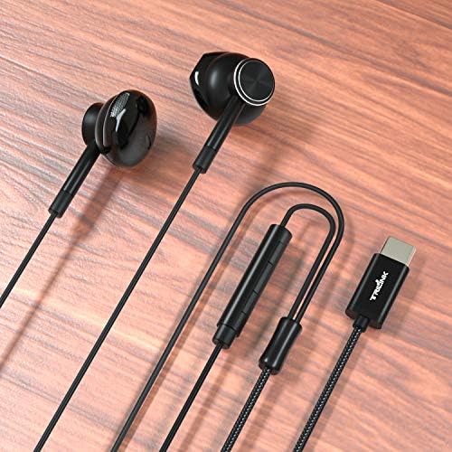 Hi-Res USB Type C Earbud Headphones with Built-in Mic – Lightweight, Durable In-Ear Earphones for i Phone 15, i Pad Pro, Google Pixel, Samsung Galaxy & More – Exceptional Sound Quality, Enhanced Compatibility & All-Day Comfort
