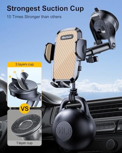 3-in-1 Phone Holders for Your Car [2025 Most Stable and Flexible Suction Cup] Vent Dashboard Windshield Cell Phone Car Mount Fit for iPhone, Samsung, All Phone – Enhanced Compatibility and Speed