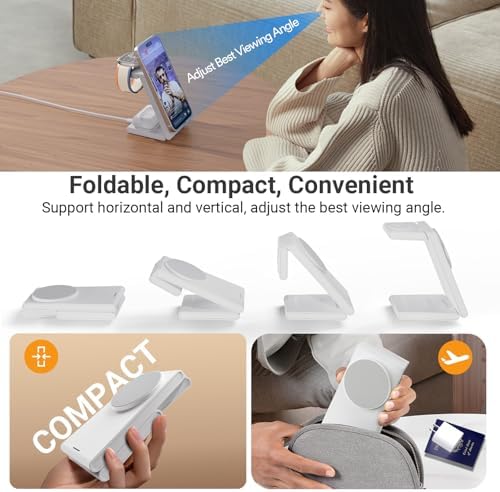 Ultimate Foldable 3-in-1 Wireless Charging Station for i Phone, Apple Watch & Air Pods – Travel-Friendly Magnetic Charger Stand for i Phone 12/13/14/15/16 in Pure White – Fast, Compact, and Versatile Power Solution for Multiple Devices