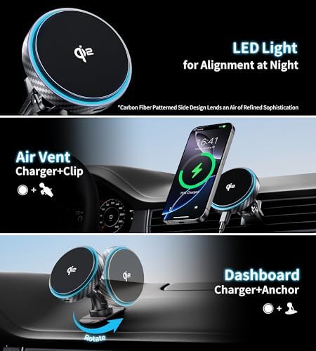 Revolutionary Qi2 Certified 15 W Mag Safe Wireless Car Mount Charger – 360° Rotatable Design for i Phone 12 to 16 Series, Perfect for Dash & Vent Installation – Ultimate Magnetic Charging Solution for Modern Drivers