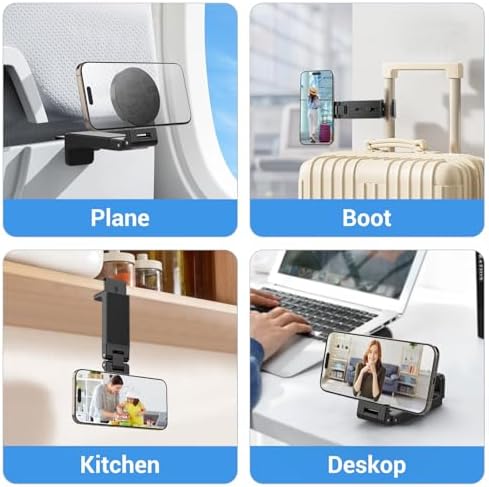 Universal Magnetic Airplane Phone Holder – 360° Rotatable & Adjustable Travel Mount for i Phone 16/15/14/13 – Compact, Foldable Stand for Enhanced Accessibility in Airplanes, Kitchens & Workspaces – Essential Travel Companion for Hands-Free Navigation & Streaming