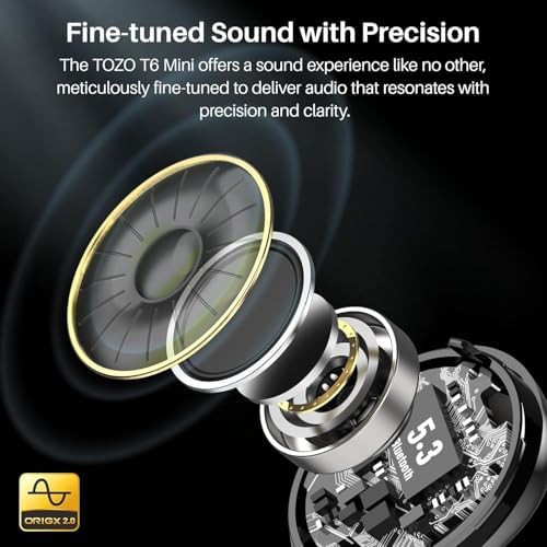 TOZO T6 Bluetooth 5.3 Wireless Earbuds – Immersive Stereo Sound, 50-Hour Playtime, IPX8 Waterproof Design, Customizable EQ via App, Ergonomic Fit – Ideal for Active Lifestyles and Seamless Connectivity