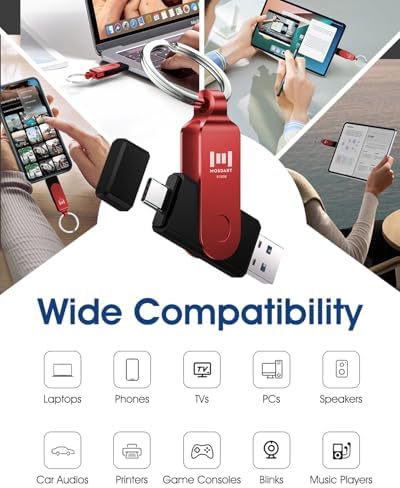 MOSDART 256 GB USB 3.1 Dual Flash Drive – Lightning-Fast Data Transfer for i Phone 15/16, Android, i Pad & Mac Book – Versatile USB-C & A Compatibility – Portable Keychain Design with LED Status Indicator
