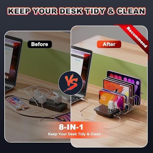 Ultimate 200 W Multi-Device Charging Station with 8 Ports – Fast USB-C Charger for Mac Book Pro/Air, 20 W PD Ports, 4.8 A USB Compatibility – Streamline Your Power Needs with Enhanced Speed and Safety Features