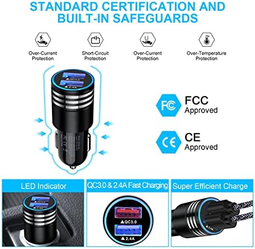 Ultra-Fast USB C Charger for Samsung Galaxy Devices – Quick Charge 3.0 Car and Wall Charger Set with 3 ft & 6 ft Type C Cables – Optimized for S25 Ultra, S24 FE, S23, S22, and More – Superior Performance and Enhanced Durability for On-the-Go Charging Solutions