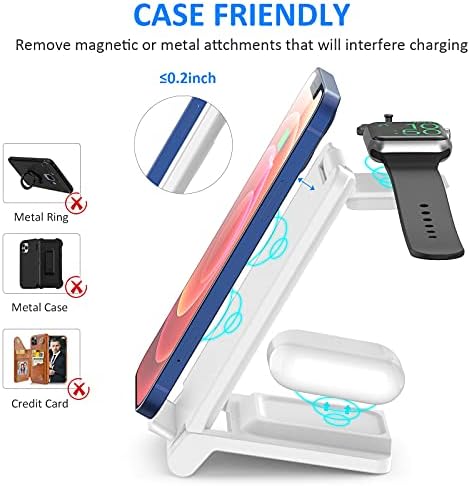 Ultimate 3 in 1 Portable Travel Charging Station – 18 W Fast Wireless Charger for i Phone 12-16, Galaxy S23, Apple Watch Series 4-9 & Air Pods Pro – Compact & Foldable Multi-Device Solution for On-the-Go Charging, Enhanced Speed & Safety