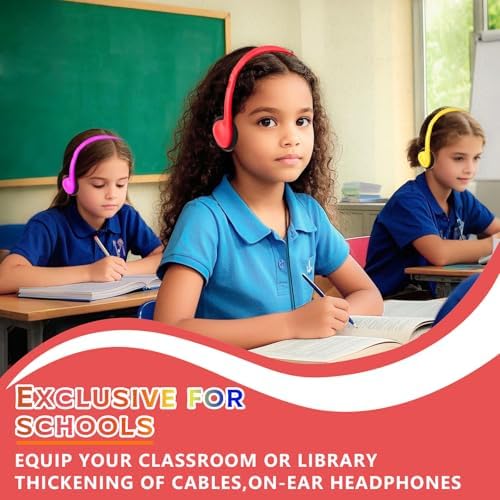 Bulk 36-Pack Classroom Headphones | Versatile Multi-Color 3.5 mm Jack Earphones for Students of All Ages | Comfortable, Durable, and Adjustable Headsets Ideal for Engaging Learning Environments and Collaborative Activities