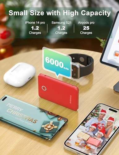 Compact 6000 m Ah Portable Power Bank with Built-in Cable – Lightweight Fast Charging External Battery for i Phone and Android – Ultimate Travel Companion for On-the-Go Charging Efficiency