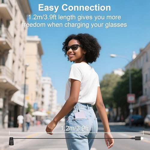 USB-C Charging Cable for Ray-Ban Meta Wayfarer Smart Glasses (RW4006 & RW4008) – 3.9 ft Tangle-Free TPE/TPU Design with Voltage Stabilizer & PTC Protection for Rapid Charging with Power Banks, Laptops, Phones, and Cars – Ultimate Compatibility and Efficiency