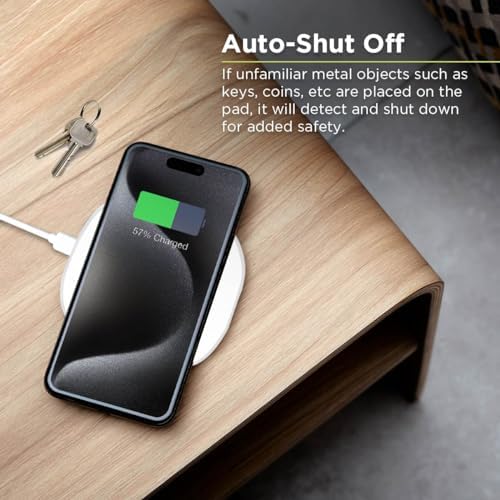 Pure Gear 15 W Qi-Certified Fast Wireless Charging Pad – Effortless Power for i Phone 15, Galaxy S24 & More – Includes AC Adapter & 4 ft USB-C Cable – Sleek Design, Universal Compatibility & Lifetime Coverage for Reliable Performance