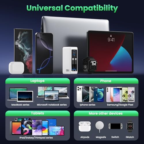 120 W Ga N IV USB-C Charger Station with Dual Retractable Cables – Fast Charging Wall Adapter for Mac Book, i Pad, i Phone 16/15/14, Galaxy S24 & Android Devices – Compact 4-in-1 Foldable Design for Effortless Travel and Enhanced Compatibility