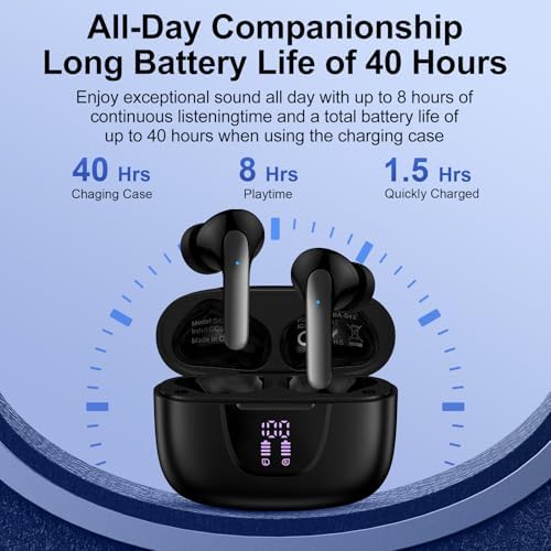 Premium Bluetooth 5.3 Wireless Earbuds – IPX7 Waterproof In-Ear Headphones with Built-in Microphone for i Phone 15/16 & Samsung Galaxy Devices – Superior Noise Cancellation, Ergonomic Design, and LED Battery Indicator for Ultimate Listening Experience and Connectivity