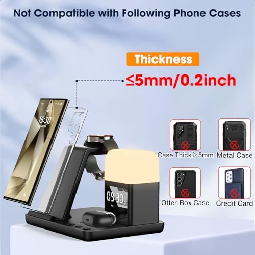 Ultimate 6-in-1 Wireless Charging Station for Samsung Devices – Stylish Purple Design with Alarm Clock and Night Light Functionality – Fast Charging for Galaxy S25/S24/S23 Ultra Series, Galaxy Watch 7/6/5/4, and Galaxy Buds – Ideal for Home or Office Use – Enhanced Safety Features and Adjustable Brightness Settings – Tidy Up Your Space with This Multi-Device Charger – Compatible with USB-C, Perfect for Samsung Users Seeking Convenience and Efficiency – Say Goodbye to Clutter and Hello to Seamless Charging Experience!