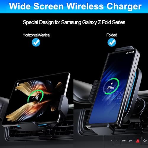 Fast Charging Wireless Car Charger for Samsung Galaxy Z Fold Series – 15 W Qi Air Vent Phone Holder with Landscape Mounting for Enhanced Navigation and Device Compatibility – Premium Car Accessory for Galaxy Note and Fold Models