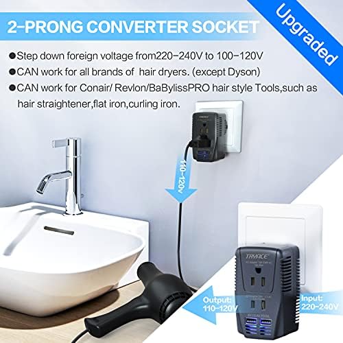 High-Power 2000 W Universal Travel Voltage Converter: Efficiently Step Down 220 V to 110 V for Hair Tools & Electronics with Dual USB Ports – Global Compatibility for EU, UK, AU, and US Sockets