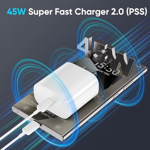 Rapid Charge 45 W USB Type C Power Adapter with 6.6 FT Cable for Samsung Galaxy – Ultimate Fast Charging Solution for S25/S25 Ultra/S24/S23/S22/Note Series – Enhanced Compatibility and Robust Build for Daily Demands