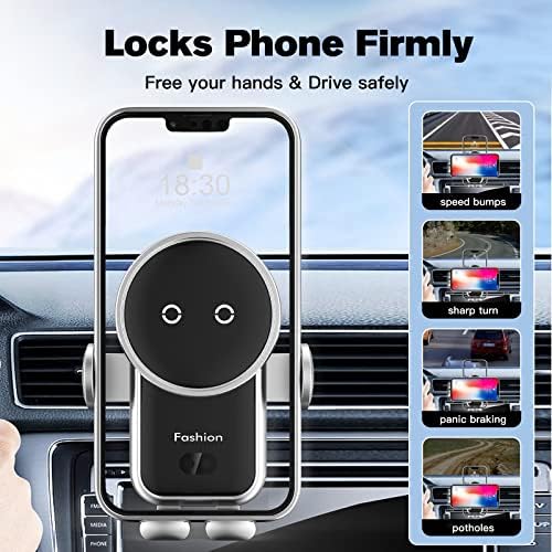 15 W Fast Wireless Car Charger with Auto-Clamping Mount – Effortless Air Vent Holder for i Phone 14/13/12/11/Pro/Xr/Xs/X/8 and Samsung S22/S21/S20 – Sleek Black Design for Enhanced Compatibility and Safety on the Go