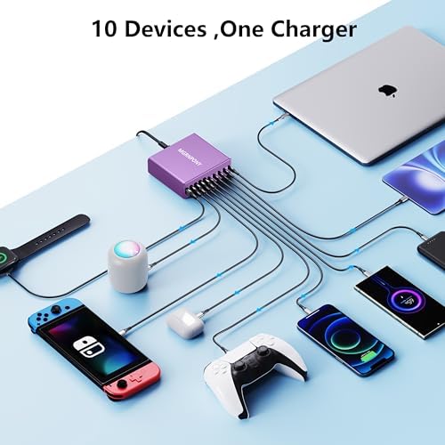 Power Up Like Never Before: 320 W Multi-Device USB C Charger Block with 10 Ports – Ga N III Fast Charging Station for Laptops, Tablets & Smartphones – Perfect for Mac Book Pro/Air, DELL, i Pad, i Phone, Samsung Galaxy – Ultimate Compatibility & Safety Features
