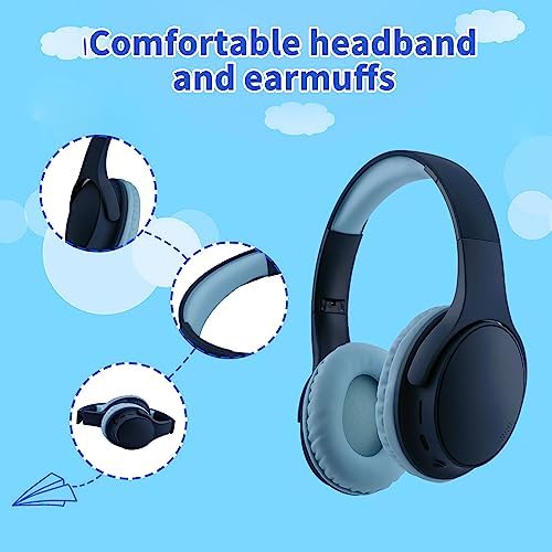 Light Blue Kids Bluetooth Headphones – Safe 93 d B Volume Limitation for Ear Protection – Foldable & Travel-Friendly Design – Built-in Microphone for Hands-Free Calls – Comfortable Wireless Headphones for Toddlers and Children – Perfect for School, Home, and Fun Activities