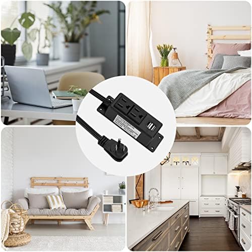 BTU Desktop Power Outlet – Versatile Power Strip with 2 AC Outlets & 2 USB Charging Ports, 6.56 ft Extension Cord, Ideal for Home Office & Nightstand, Mountable Design in Sleek Black for Clutter-Free Spaces – Enhanced Compatibility & Rapid Charging Solution