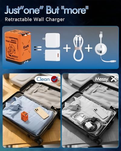Revolutionize Your Charging Experience with the W & O 45 W Ga N Fast Charger – All-in-One Retractable Dual Cable Wall Plug for i Phone 16/15/14/13/12/11 & Galaxy S25/24 – Ultimate Lightning and Type-C Compatibility for Lightning-Fast Power Delivery – Sleek, Compact, and Durable Charging Solution Perfect for Home, Office, or Travel – Tidy Your Space with Innovative Design and Effortless Portability