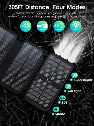 Ultimate 43800 m Ah Solar Power Bank with QC3.0 Fast Charging, Qi Wireless Capability, and 680 Lumen Flashlight – Eco-Friendly Portable Charger for Outdoor Adventures and Emergency Preparedness