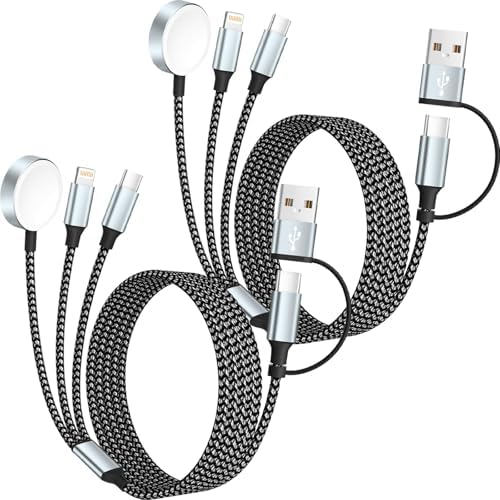 Universal 3-in-2 Travel Charging Cable for Apple Watch and Smartphones – 5 FT High-Speed Dual-Device USB-A/USB-C Charger for i Phone 16/15/14 & Android – Lightweight, Durable Solution for On-the-Go Power Management
