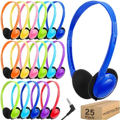Classroom-Ready 25 Pack Adjustable Wired Headphones – Versatile Multi-Color Earphones for Kids and Adults with 3.5 mm Compatibility, Perfect for Engaging Learning Environments and Group Activities, Durable Design for Daily Use and Enhanced Audio Clarity