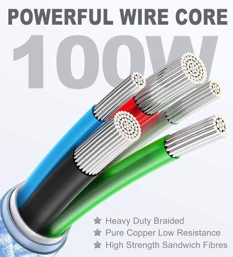 High-Speed 10 ft USB C to USB C Charging Cable 3-Pack – 100 W Power Delivery for i Phone 16, Mac Book Pro, i Pad Pro, Galaxy S23/S24 Ultra – Durable Break-Resistant Design for Ultimate Flexibility and Fast Data Transfer