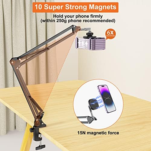 UURIG Overhead Phone Mount Stand with Magsafe, Articulating Arm Cell Phone Holder for Desk, Cell Phone Holder for Live Streams, Zoom Calls, Online Teaching, Selfies, Remote Working – Enhanced Compatibility and Speed