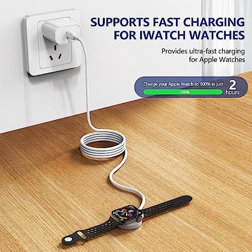 Premium 5 W Fast Charging USB C Cable for Apple Watch – 6 ft Magnetic Charger, MFi Certified, Compatible with Series SE2/8/7 & All Sizes 38 mm to 45 mm – Reliable & Efficient Power Solution for On-the-Go Users