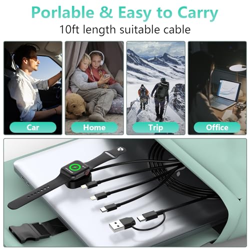 Universal 6-in-1 Multi-Device Charging Cable – 10 FT USB A/C Fast Charger for i Watch Ultra/SE/9/8/7/6/5/4/3 & i Phone 16/15/14/13/11/12/Galaxy Devices – Unmatched Durability, Travel-Ready Design & Seamless Connectivity for Efficient Power Solutions on the Go