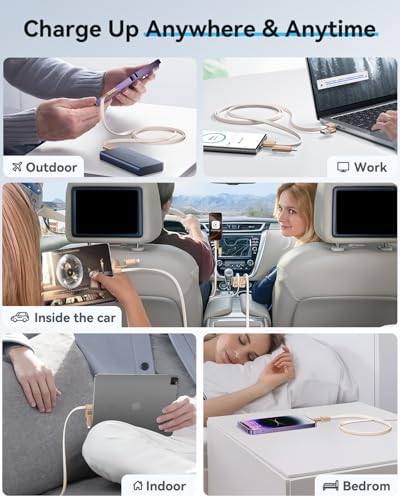 SHEZI 4-in-1 USB C to Lightning Charging Cable – 60 W Fast Charge & Data Sync for i Phone, i Pad, Samsung & Mac Book – 5 FT Multi-Device Travel Charger, Compatible with Apple Car Play & Android Auto, Durable White Design for Ultimate Versatility