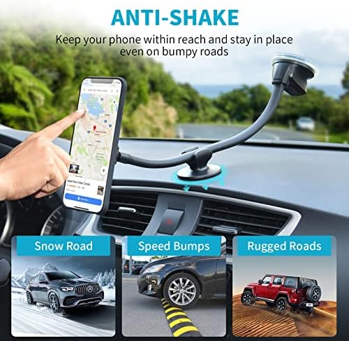 APPS2 Ultimate Magnetic Phone Holder Mount with 13-Inch Adjustable Gooseneck Arm & 6 Powerful Magnets – Vibration-Resistant Car Phone Mount for Windshield & Dashboard – Universal Compatibility for All Smartphones – Hands-Free Navigation & Safety Enhancement