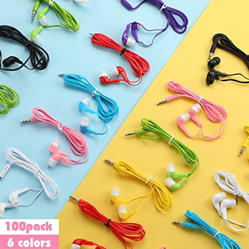 Kigeli 100-Pack Multicolor Student Earbuds – Premium In-Ear Headphones for Classrooms, Libraries, and Group Learning Activities, Exceptional Sound Quality, Compatible with 3.5 mm Devices, Enhance Engagement and Comfort in Educational Settings