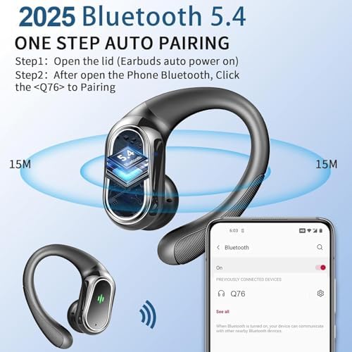 High-Performance Wireless Earbuds – 2025 Bluetooth 5.4 Headphones with Superior ENC Noise Canceling Mic, IP7 Waterproof Construction, Secure Fit Earhooks for Active Lifestyles, Dual LED Battery Indicator – Premium Sound Quality for Workouts and Outdoor Activities
